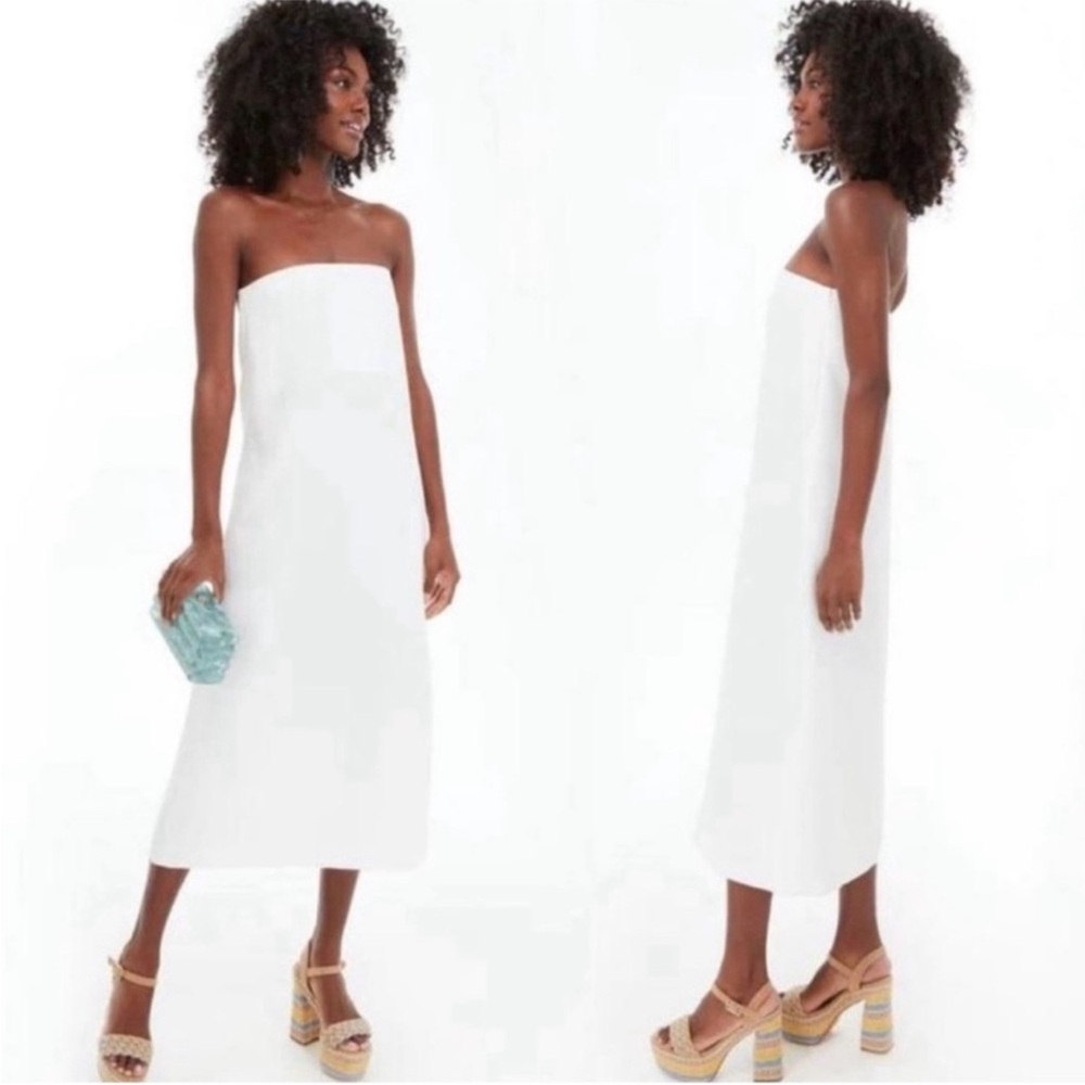 Tuckernuck Strapless White Midi Dress - Sleek Minimal Silhouette